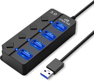 HORJOR Hub USB 3.0 7 Ports avec Interrupteur Séparé et LED, Multi Port USB Hub Alimenté Adaptateur pour Transfert Données De Données & Charge Rapide