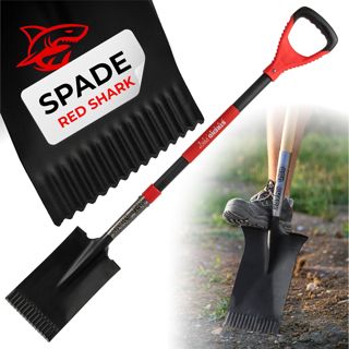 STREND PRO Premium RedShark Bêche étroite de Drainage, Manche en Fibre de Verre avec poignée D, 1280 mm | Acier Carbone pour sols durs, pierreux et Racines