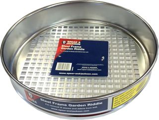 Spear & Jackson Riddle – Tamis de Jardin à Cadre Acier – Diamètre 330 mm, Chromé, Maille 10 mm, pour Terre, Compost, Semis et Contenants