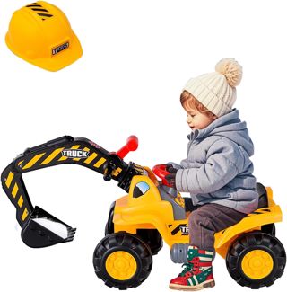 FANTASK Pelleteuse avec Compartiment de Rangement intégré, pour Enfants à partir de 3 Ans, avec Corne, Pelleteuse à Sable, 89 x 45 x 30cm, Jaune, Unisex, 3 kg