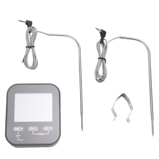Domary Thermomètre de Cuisson Numérique sans Fil — Thermomètre de Cuisine à 2 Sondes, 7 Préréglages, Alarme RF (haut/bas), avec Câbles Résistants à la Chaleur — Pour Four, Fumoir, Grill (Orange)