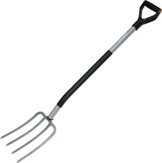 Fiskars Fourche à bêcher pour sols durs et pierreux, Avec 4 dents, Longueur : 132 cm, Acier au bore de haute qualité, Gris/noir, Ergonomic, 1070679