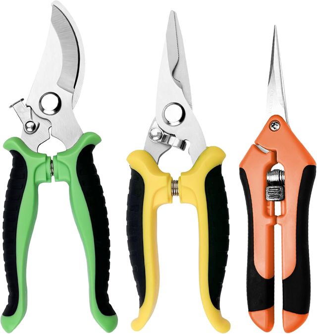 Chiluxendo 3 Pièces Secateur de Jardin Professionnel, Sécateur a Main avec Poignées Artificielles, Sécateurs et Ciseaux de Jardinage, Pruning Shears avec Verrouillage de Sécurité Professionnels