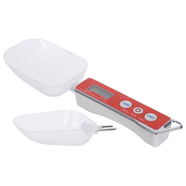 PRETYZOOM Balance à Cuillère Numérique Rouge Écran Lcd Clair et Conversion D'unités Polyvalente pour Aliments et Croquettes, Précision 0,1g à 500g, Ustensile Cuisine en Plastique Cuisson