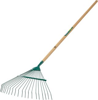 LEBORGNE - Balai à Gazon Fil Rond 20 Dents - Manche Bois Certifié PEFC 100% - Outil Jardinage pour Ramassage et Scarification Pelouses et Allées - 44 cm - Poids 0,55 kg