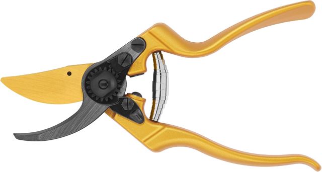 FELCO 8 Sécateur Lame F-Gold/Poignées dorées – Droitier – Finition haut de gamme – Lame AuCo-Gold durable – Coupe précise de 25 mm – Aluminium forgé – Fabriqué en Suisse