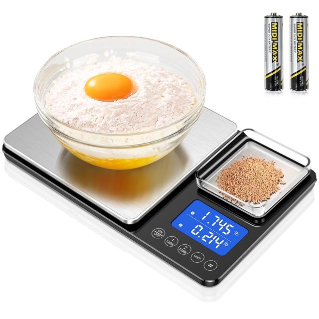 Balance de cuisine numérique à double plateforme 0,0 g/15 kg - Poids et onces - Deux précision pour pain au levain, pâtisserie et cuisine avec 7 unités de tare, fonctions d'accumulation