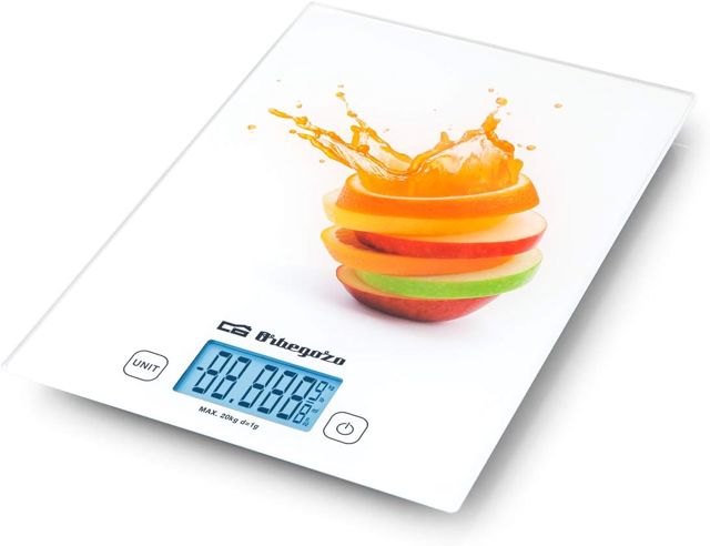 Orbegozo PC 2025 Balance de Cuisine Numérique Verre Trempé 29,5 x 21 cm Capacité maximale 20 kg Graduation 1 g Fonction Tare Contrôle tactile