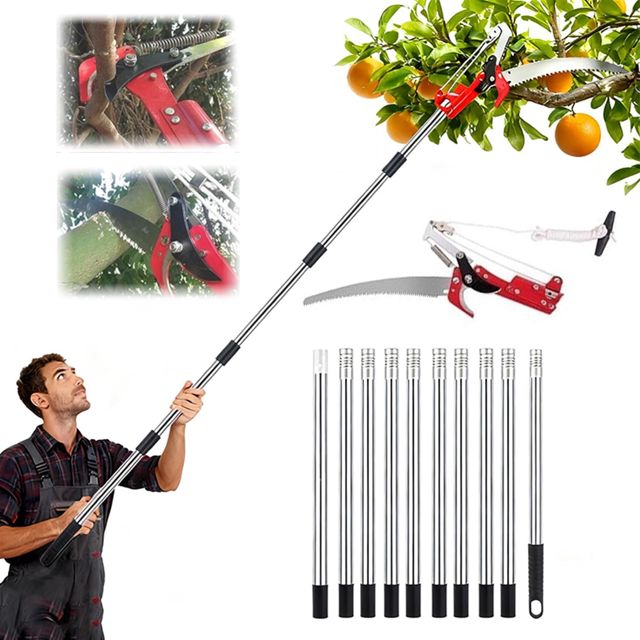 Coupe Branche Telescopique,Scie d'Élagage Manuelle,Secateur Telescopique Réglable En Hauteur Sur 5 m,Avec 10 Poteaux Alliage Aluminium Pour Élagage Coupe Branches Hautes Palmiers Arbustes(Bleu)