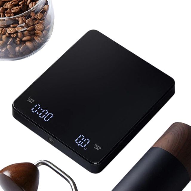 Balance à Café avec Minuteur, Balance de Cuisine Électronique de Haute Précision pour Café Filtre et Pâtisserie, Noir Chic.