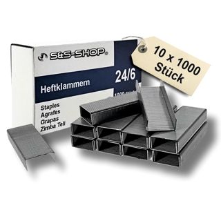 S&S-Shop 10 000 agrafes de agrafeuse 24/6 standard galvanisé gris