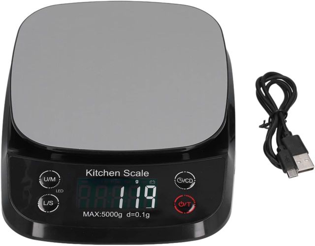 Balance Numérique de Cuisine, Balance de Cuisson Rechargeable en Acier Inoxydable Domestique Balance Électronique de Haute Précision avec Écran LCD pour Peser les Aliments - 5,9 x 5,8 Po(5kg/0.1g)