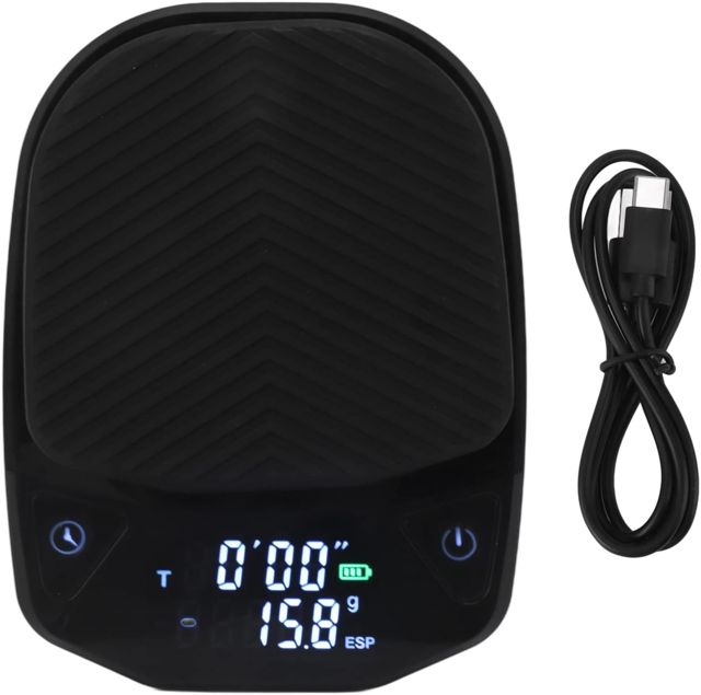 Tyenaza Balance à Café avec Minuterie, Balance électronique à Café Intelligente, Balance De Cuisine Noire De Précision 450 Mah avec Minuterie pour Café Et Thé Goutte à Goutte