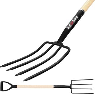 KOTARBAU® Fourche de Jardin 4 Dents Fourche à Bêcher avec Manche en Bois 150 cm Fourche à Compost à Fumier Outil de Jardinage Accessoire de Jardin