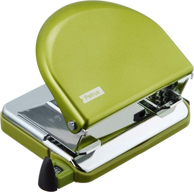 Petrus 626828 Perceuse de bureau classique avec barre guide et marquages de format, perforation 20 feuilles, métal, gamme WOW Blanc