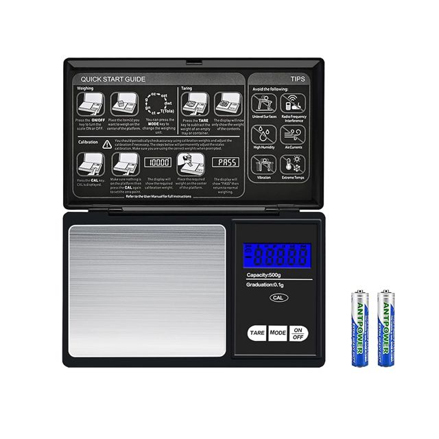 Mini balance de poche numérique portable de cuisine 0,1 g 500 g Balance numérique haute précision pour or, bijoux, nourriture, herbes et café avec écran LCD rétroéclairé