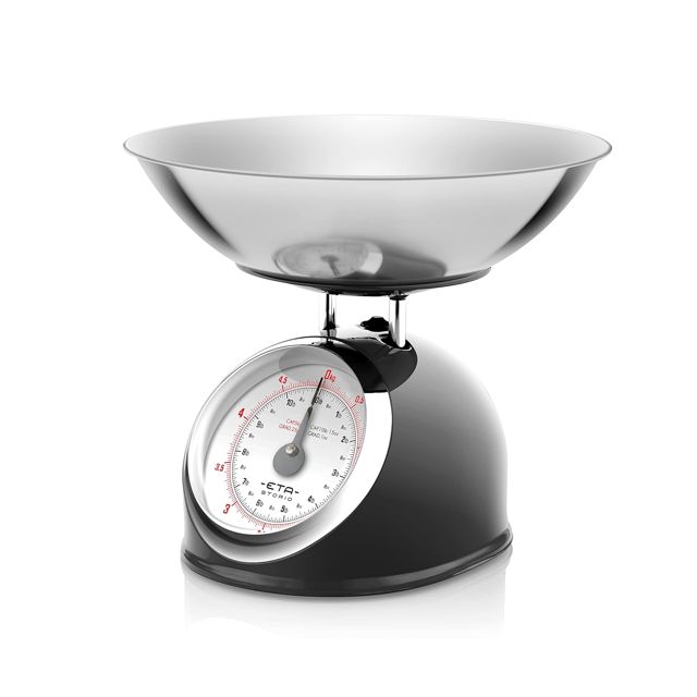 ETA STORIO Balance de cuisine analogique au design rétro tout métal avec bol en acier inoxydable Noir 2 l max. 5 kg