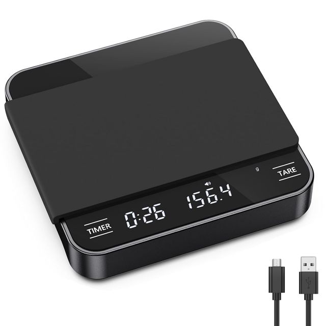 Brifit Mini Balance Cafe, Balance de Cuisine avec Minuterie, Balance Espresso 2kg/0.1g avec 3 Unités de Mesure, USB, Affichage LED, Balance de Precision, Arrêt Automatique, Fonction Tare