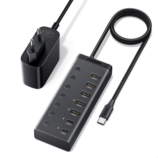 UGREEN Hub USB-C 7 en 1 Alimenté avec Interrupteurs, Câble de 100 cm