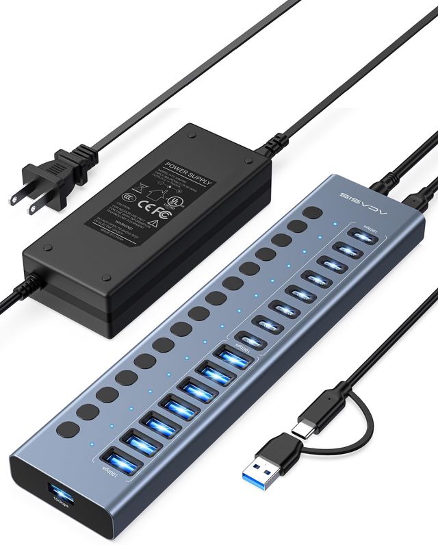ACASIS Hub USB 3.2 16 Ports, 8X USB-A & 8X USB-C, Alimentation 96W, Alu