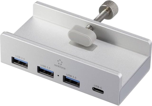 Renkforce RF-6690354 Hub USB 3+1 Ports USB-A, USB-C® USB 3.1 Gen1 5 GBit/s boîtier en Aluminium Argent RF-ACHB-350