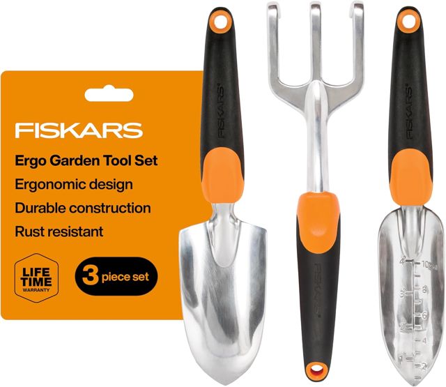 Fiskars Ergo Kit d'outils de Jardin Recyclable Noir/Orange
