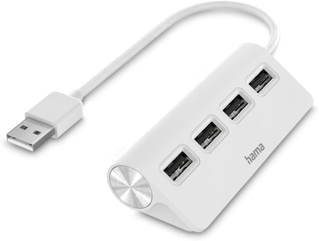 Hama Hub USB, 4 Ports, USB 2.0, 480 Mbit/s, Métal, Garantie 10 Ans, Blanc