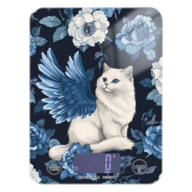 Blue Rose – Balance de cuisine portable portable avec motif chat ailé 5 kg/5 g avec 4 unités pour la cuisson (piles non incluses)