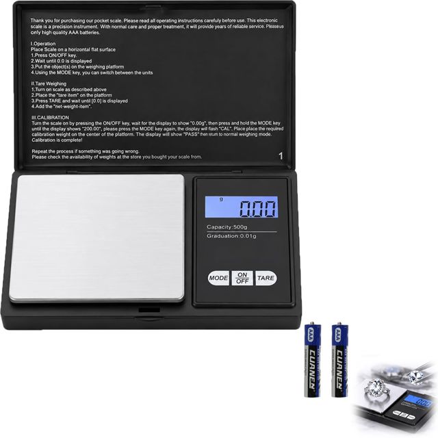 Balance de Poche de Précision 500g/0.01g - Balance Numérique pour Bijoux et Cuisine avec Écran LCD Rétroéclairé - Fonction de Tare et 7 Unités de Poids - Compacte et Portable