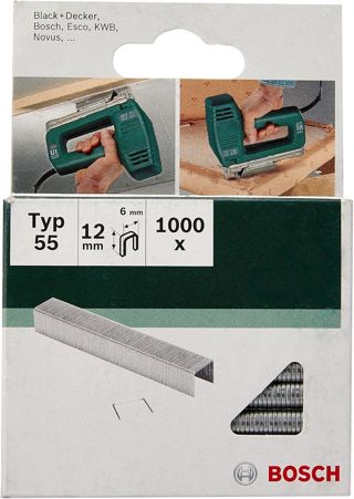 Bosch Accessories 2609255827 Set de 1000 agrafes à dos étroit Type 55 Largeur 6 mm Epaisseur 1,08 mm Longueur 16 mm