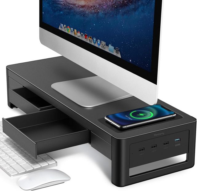 meatanty Support double écran avec charge sans fil et hub USB