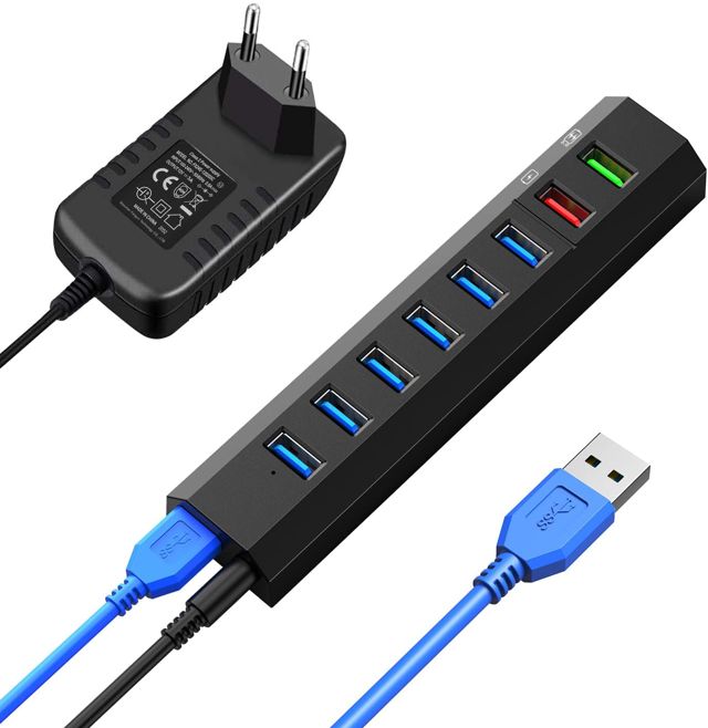 Hub USB 3.0, Vansuny Hub USB 3.0 Alimenté, 6-en-1 Port USB Multiple pour PC, Ultra Transfert Ultra Rapide 5Gb/s