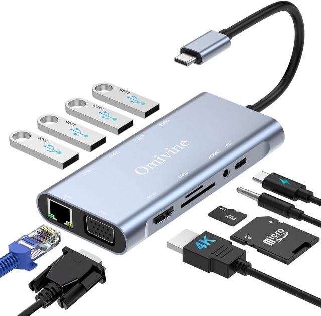 Hub USB-C 8-en-1 avec Ethernet 1G, PD 100 W, HDMI 4K, 2 x USB 3.0, 1 x C, lecteur de carte SD/TF, adaptateur répartiteur de type C pour iPhone 17/16/15, MacBook, iPad, Samsung, MacBook, Surface, Dell