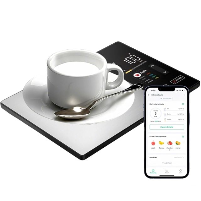 Balance Numérique Intelligente, Balance Alimentaire Calcul Calories, Panneau en Acier Inoxydable + 5 Unités de Mesure + Fonction tare pour perte de poids, préparation des repas nutritionnels