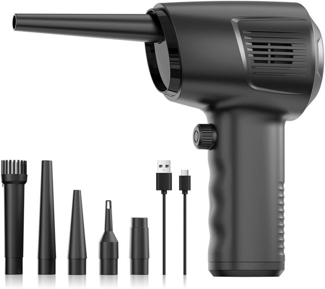 Souffleur d'air électrique rechargeable sans fil, 50 000 tr/min, avec contrôle de vitesse en continu, 5 buses, pour clavier, PC, intérieur de voiture et nettoyage de la maison (10000mAh)