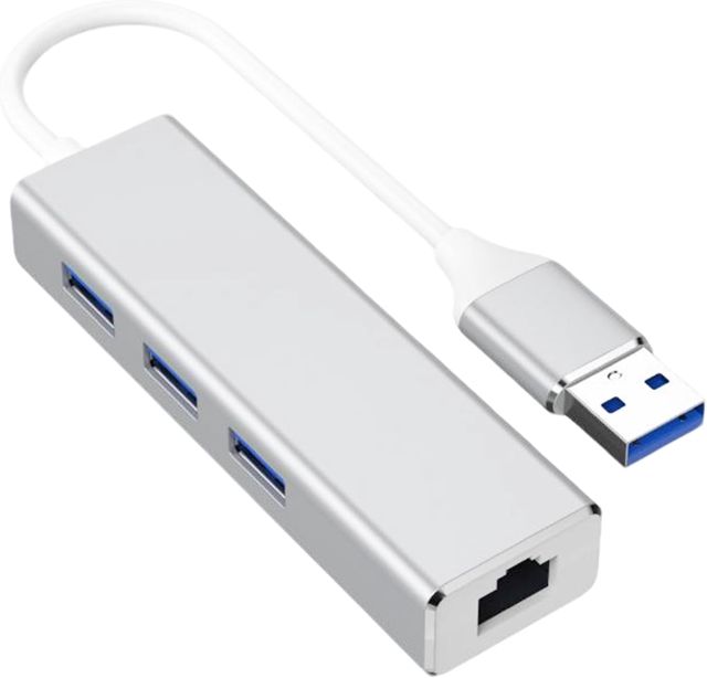 Adaptateur USB Ethernet avec Port RJ45 et 3 Ports USB-2.0, Hub Compact pour MacBook, Windows, macOS, Linux, Argent - Multiprise vers Ethernet, Compatible PC, Notebook, Tablette