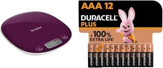 TERRAILLON Balance de Cuisine Électronique - Tare, Conversions Liquides, Poignée intégrée & Duracell Plus Piles AAA - Alcalines 1,5V - Jusqu’à 100% plus longtemps - Idéales pour les appareils