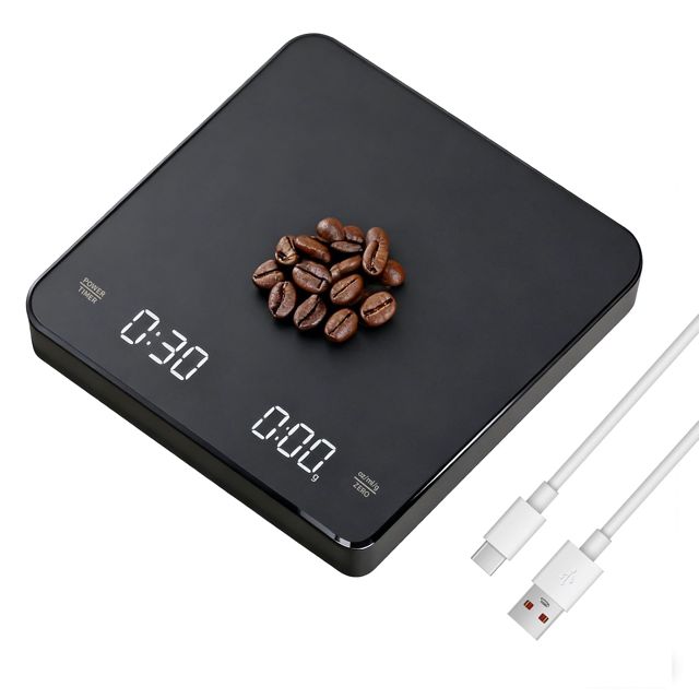 Balance Numérique à Café avec Minuterie, Précision 0.1g/3kg Balance de Cuisine Numérique Rechargeable,Grand Écran, Boutons Tactiles,Balance Portable pour Café Espresso et Filtre