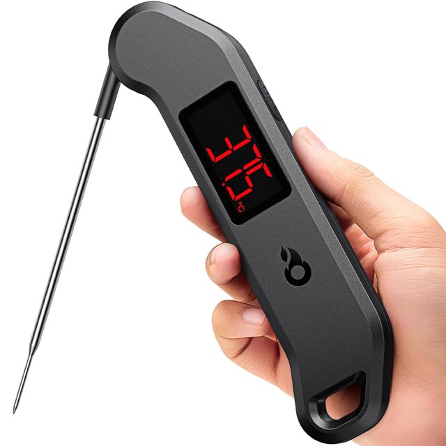 ThermoMaven Thermometre Cuisine Cuisson - 1s Lecture Instantanée, ±0,3℃ Précis Certifié NIST, IP65 Etanche Aimant Thermomètre Frigo, Ecran Grand Ambidextre, Sonde Temperature Viande Pain Gâteau Lait