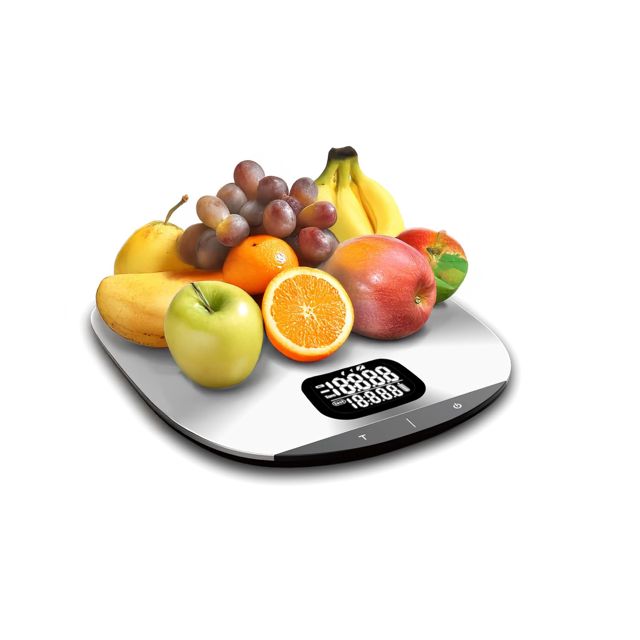 Avilia Balance de cuisine numérique 5 kg ultra fin en acier, avec écran LCD et commandes tactiles, idéale également pour les fruits, les légumes | Pesage des aliments pour régime