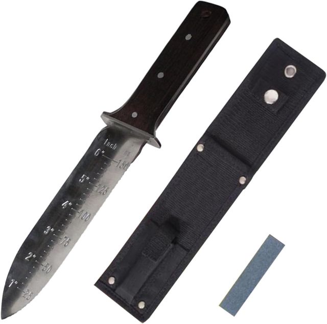Couteau Désherbeur - 30,5 cm, INOX, Dos Denté, Wengé