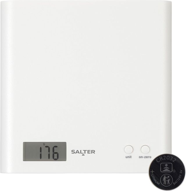 Salter Arc Balance de Cuisine Numérique, Pèse Aliment Électronique, Affichage Facile à Lire, Fonction Tare, Design Compact, Capacité Max. 3KG, Facile à Nettoyer, Parfaite pour la Patisserie, Blanc