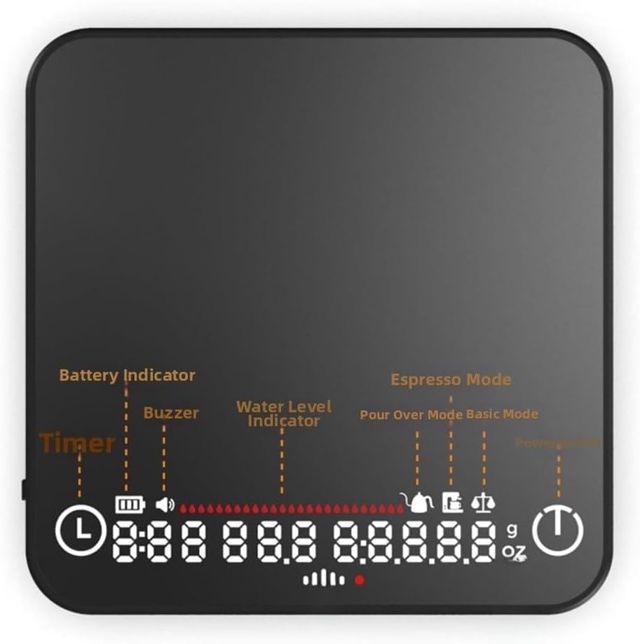 Balance à café précise 2000 g 0,1 g avec minuterie Balance de cuisine numérique ABS Noir 0,1 g Exactement pour barista Balance pour Espresso Pour Over 2000 g Balance électronique Capacité 2000 g