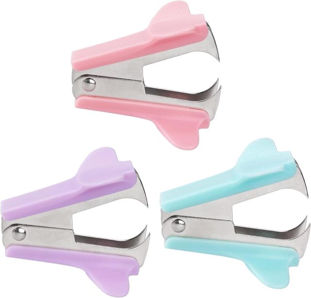 Lot de 3 extracteurs d'agrafes pour l'école, le bureau, la maison, les agrafeuses et les perforatrices - Bleu, rose, violet