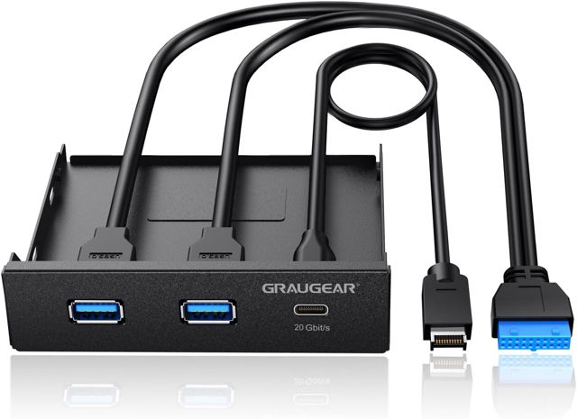 GRAUGEAR | Panneau Avant USB-C-HUB | 1xUSB-C et 2xUSB-A | Typ-C USB 3.2 Gen2 2x2 20 Gbit/s | Hub à l'avant pour Baie de Disque Dur 3,5" | 19pins & Key-A 20-pins Header | G-MP01