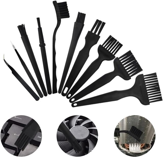 Kit de brosses de nettoyage 10 en 1 avec poignée en plastique portable en nylon antistatique, pour nettoyage de clavier, voiture, laboratoire (noir)