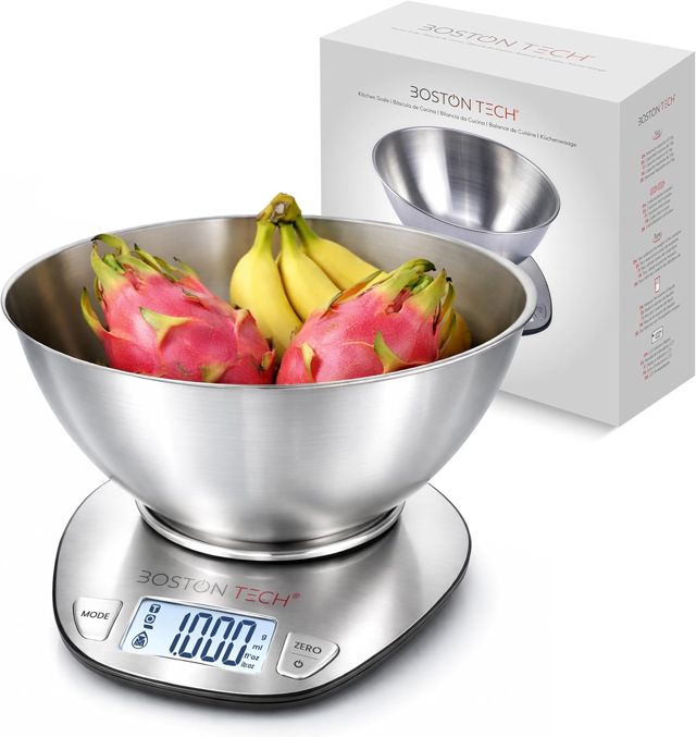 Balance de cuisine numérique HK107. Balance de haute précision en acier inoxydable, étanche. Capacité de 5 kg. Écran LCD. Multifonctionnel avec piles incluses. Fonction tare. Livre de recettes