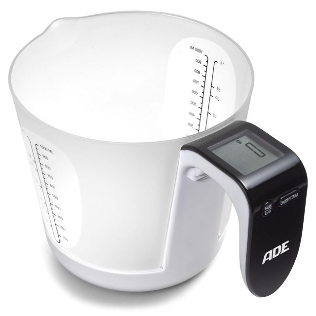 ADE Balance de cuisine precision | verre doseur plastique | balance alimentaire | verre mesureur cuisine | pèse aliment | balance gramme | blanc/noir