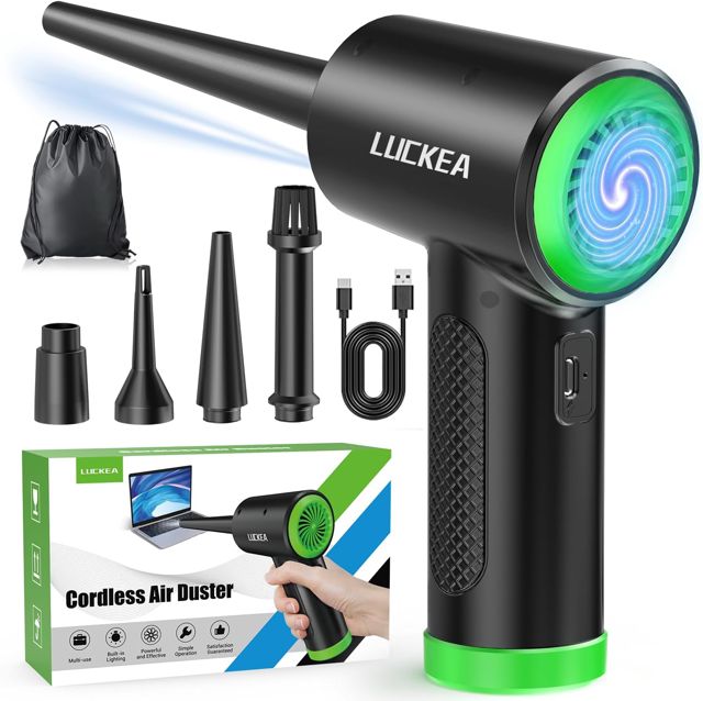 Souffleur Air Comprimé 3 Vitesses Souffleur PC - Soufflette Air Comprimé avec 6000 mAh Batterie, Lumière LED, Bombe Air Sec Nettoyage PC, Mini Souffleur Voiture Depoussierant Ordinateur, Air Duster