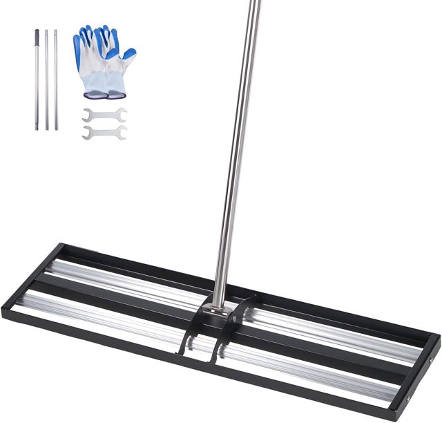 VEVOR Râteau de Nivellement de Pelouse Amélioré avec Rouleaux 1218x255 mm Niveleur de Gazon en Acier Inoxydable, Outil de Nivellement pour Cour, Terrain de Golf et Jardin, avec Manche Réglable 2130 mm